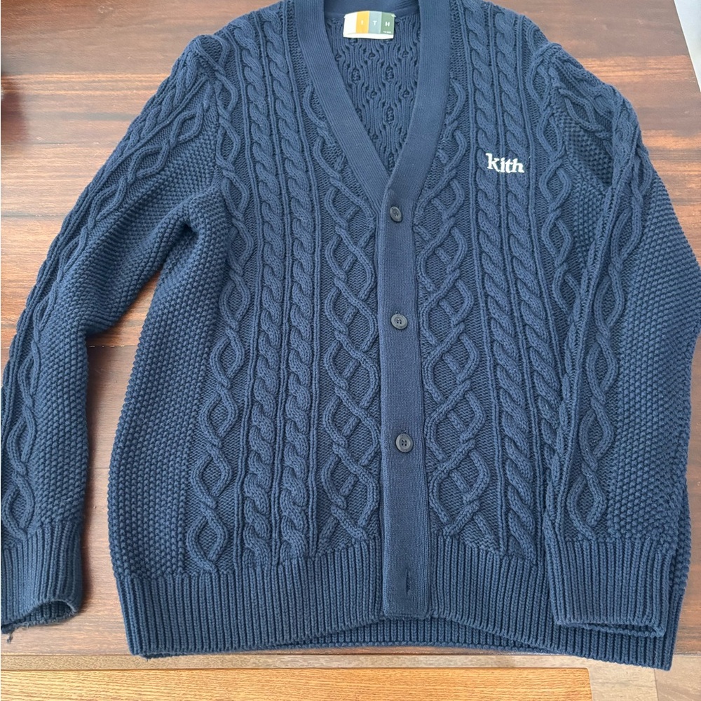 Kith Navy Cable Knit Cardigan with Logo